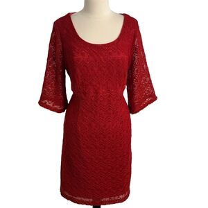 Chris McLaughlin Women's 3/4 Bell Sleeves Scoop Neck Crochet Dress